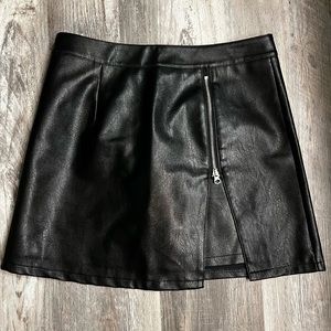 Black Faux Leather Mini Skirt/Skort with Zip Front